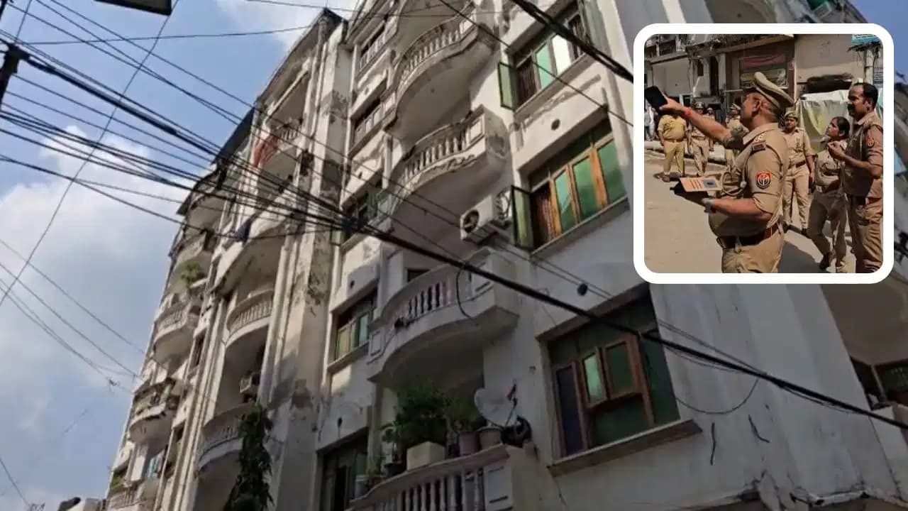 लखनऊ के वजीरगंज में SA अपार्टमेंट का पिलर घंसा, मची अफरा-तफरी; रहते हैं 24 परिवार
