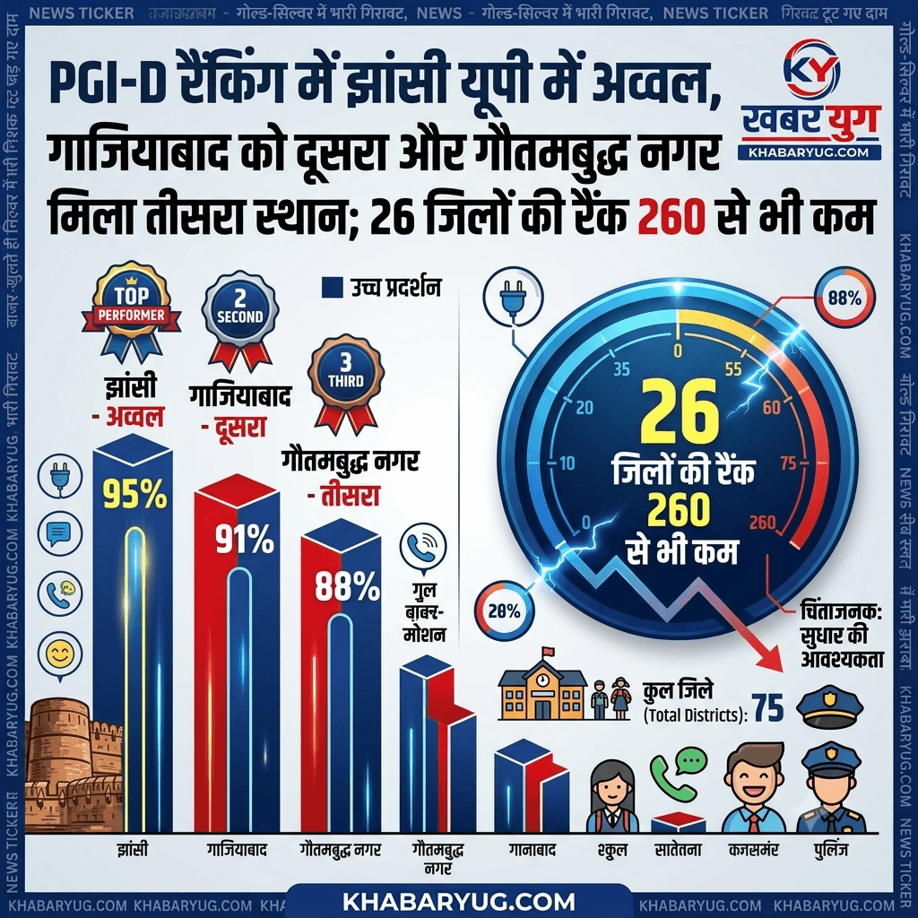 PGI-D रैंकिंग में झांसी यूपी में अव्वल, गाजियाबाद को दूसरा और गौतमबुद्ध नगर मिला तीसरा स्थान; 26 जिलों की रैंक 260 से भी कम