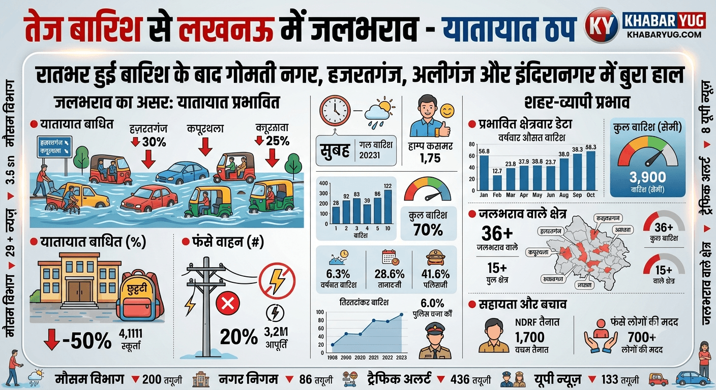 तेज बारिश से लखनऊ में जलभराव