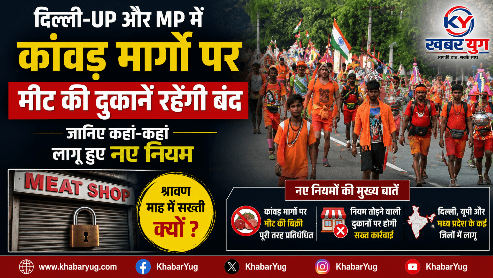 दिल्ली-UP और MP में कांवड़ मार्गों पर मीट की दुकानें रहेंगी बंद, जानिए कहां-कहां लागू हुए नए नियम